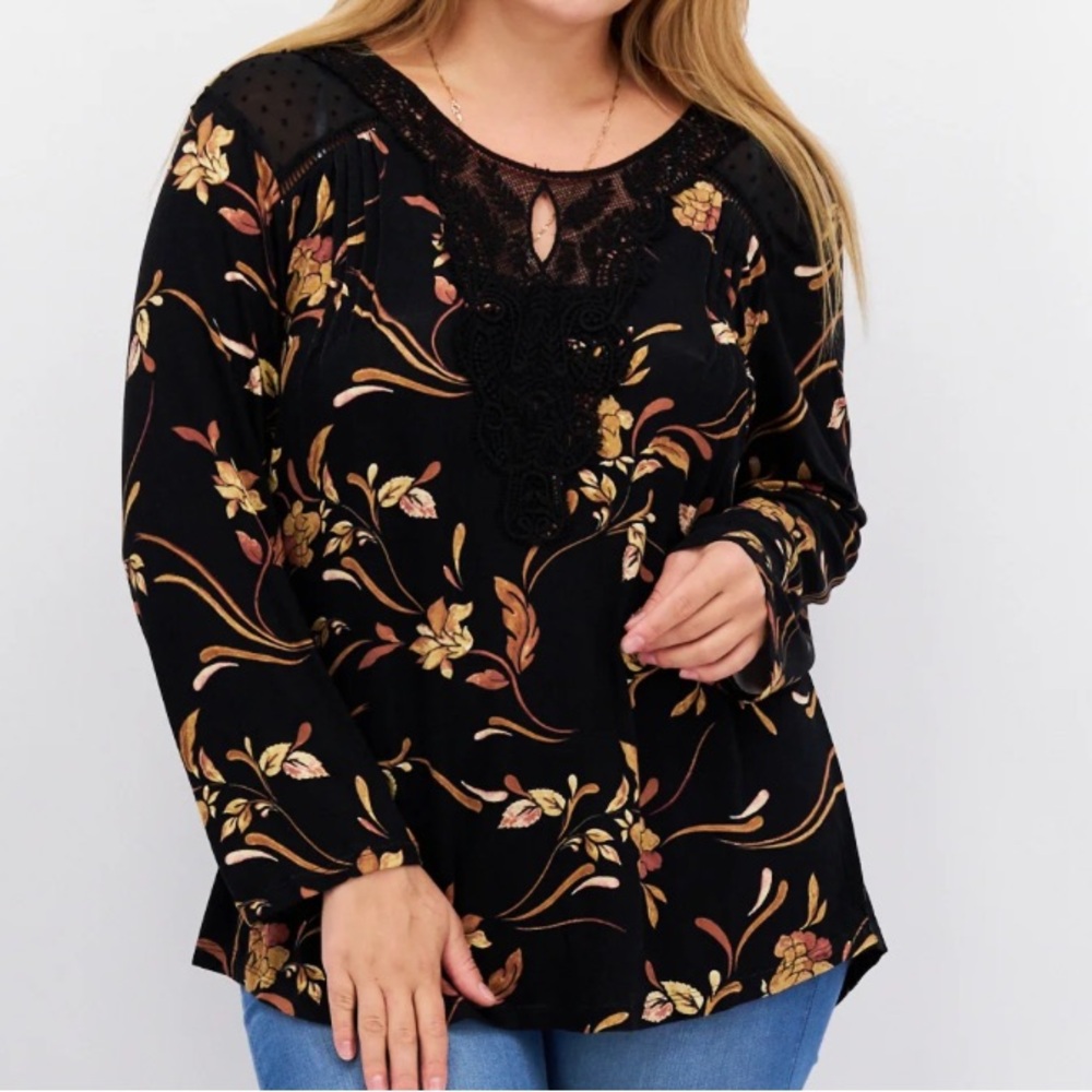Daniel Rainn Black and Tan Floral Blouse